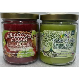 Smoke Odor Exterminator 13 oz Jar Candles Assortment Two Fragrances Bundle.1 Cinnamon Apple and one Tree of Life.