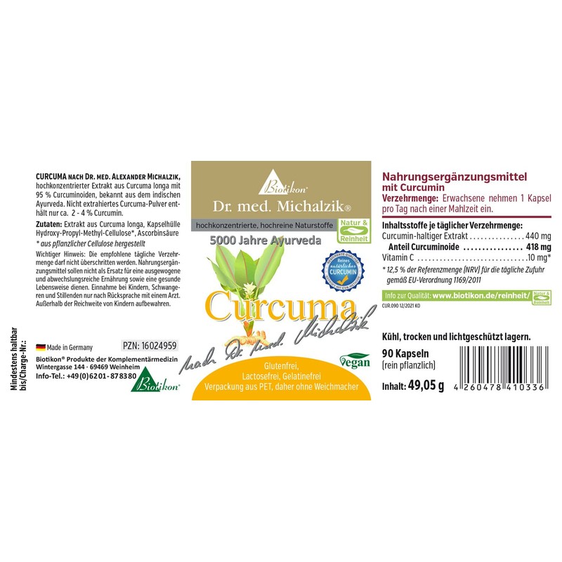 Curcuma Tumeric Dr. Michalzik - 418 mg Natural Curcuminoids from