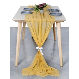 MDS 15 Pack 10ft Chiffon Table Runner 29 x 120 Inches Sheer Wedding Runner Romantic Rustic Table Runner for Wedding Decorations, Birthday Parties, Bridal Shower Party Arch Decor - Gold