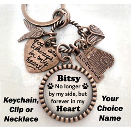 Cat Memorial, No Longer By My Side But Forever In My Heart, Custom Name, Clip, Key Chain or Necklace, Unisex Design, Sympathy, Bereavement Gift, Loss of Cat