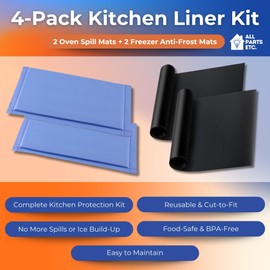 ALL PARTS ETC. 4-Pack Kitchen Liner Kit – 2 Oven Liners + 2 Freezer Anti-Frost Mats, Reusable Non-Stick, Heat & Cold Resistant, Easy to Clean for Oven Bottom & Refrigerator Shelves