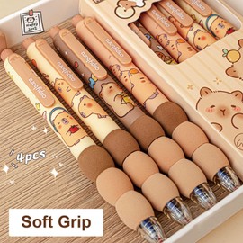 Flanliy Capybara Pen Set | 4 Pieces Capybara Erasable Ballpoint Pen Set Capybara Gel Pens Erasable Retractable Pens Stationery for School, Office, Capybara Theme Party Gifts (2 x A)
