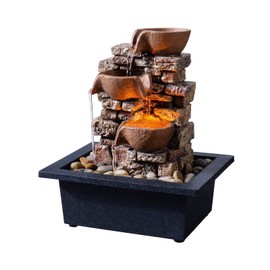 Haobos Indoor Tabletop Fountain 3-Tier Rockery Relaxation, Soothing Sound Home/Office/Bed Room Decor,Gifts for Mom/Grandma Relaxing Waterfall Meditation Tabletop Fountain LED Lights