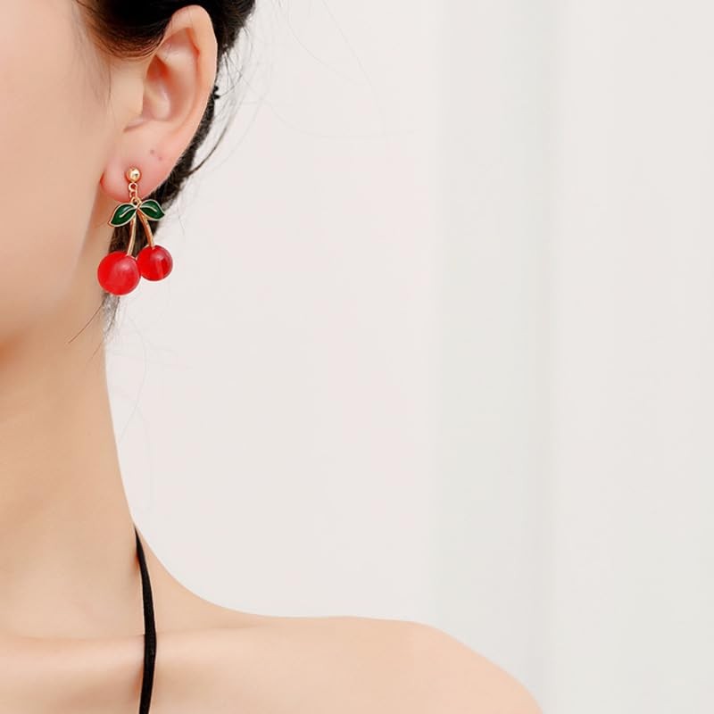 3D Cherry Dangle Earrings vivid Fruit Sweet Jewelry for Women-Stud