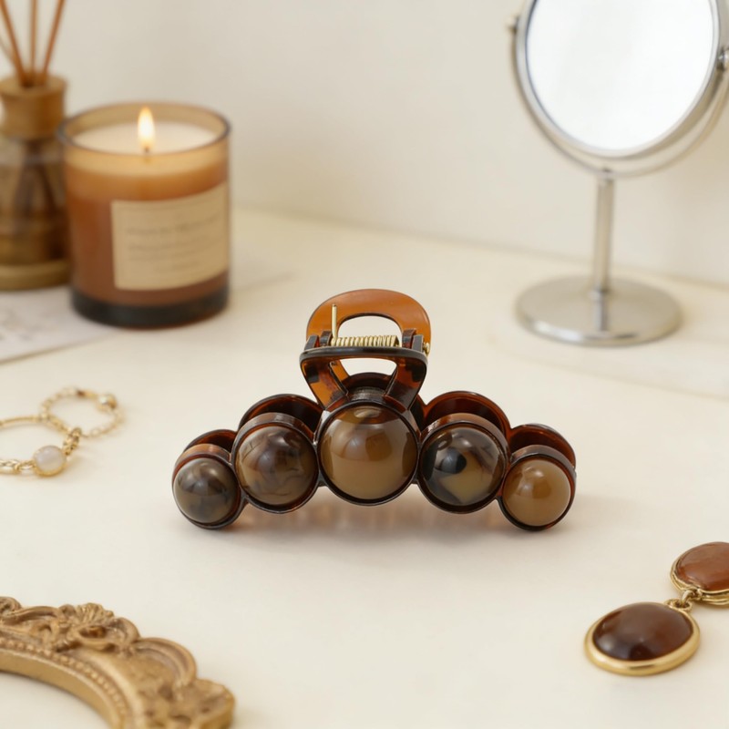 Brown Pearl Hair Clip, Large Acrylic Claw Clip Women Hair