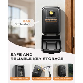 Vewaci Wall-Mounted Lock Box for Keys with Code, Large Capacity 4 Digits Combination Key Lock Box with Resettable Spare Key, Weatherproof Key Safe Storage Lockbox for Home, Apartment, Office, Black