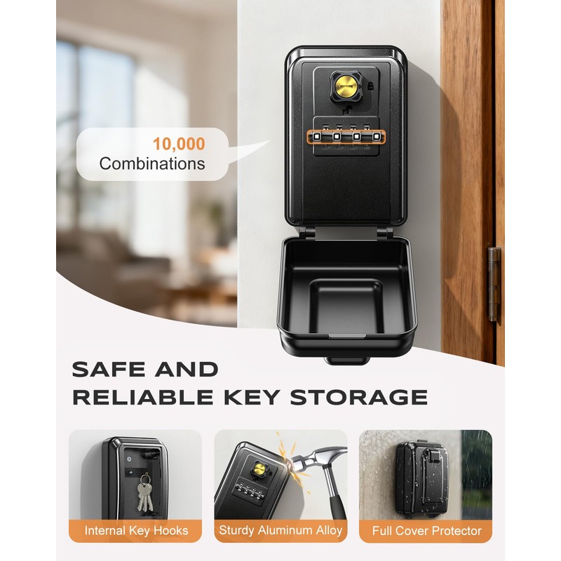 Vewaci Wall-Mounted Lock Box for Keys with Code, Large Capacity