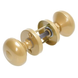 Aqbau Door Knob with Rosette Round Two-Piece Gold | Round Door Handle for Interior Doors and Exterior Doors Aluminium Powder Coated | Complete Set Door Knobs Including Bolts and Screws
