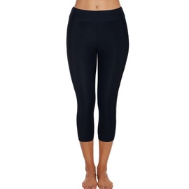 Hilor Women's UV Rash Guard Pants Crop Swim Leggings Sports Capri Tights 10 Black