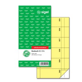 SIGEL BO096 Bonbuch Bonblock, 360 Abrisse gelb, 10,5 x 20 cm, 2x60 Blatt, selbstdurchschreibend, aus nachhaltigem Papier