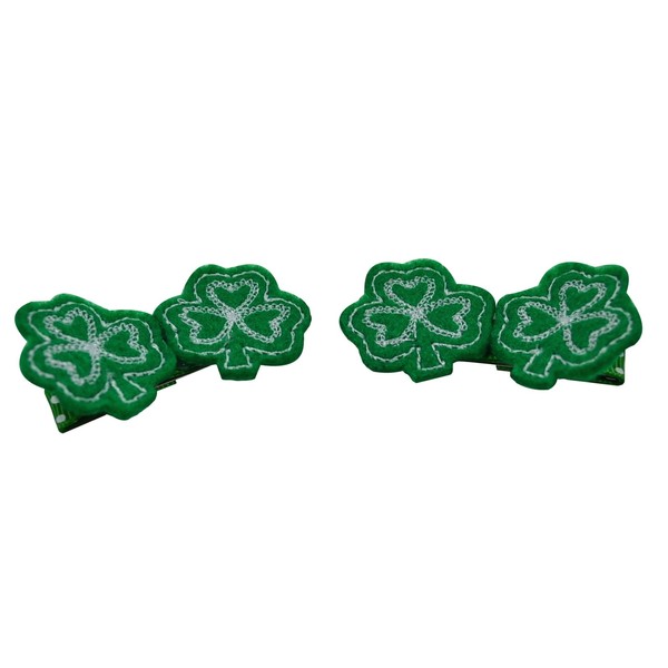 Shamrock St. Patrick's Day Embroidered Alligator Hair Clips (Set of 2) Funny Girl Designs (Green)