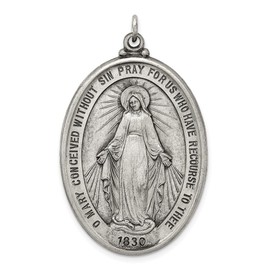 Auriga Fine Jewelry 925 Sterling Silver Antiqued Miraculous Medal Pendant (L- 1.66 Inch, W- 0.99 Inch)