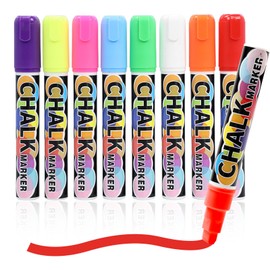 HENGBIRD Chalk Pens for Blackboard, Washable, 8 Colours, Liquid Chalk, 10 mm Chalk Marker with Thick Tip, Glass Chalk Pens for Windows, Window Pens, Glass Markers, Chalk Markers, Wipe Clean