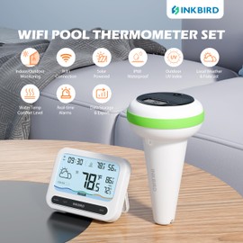 INKBIRD Solar WiFi Pool Thermometer Set, Indoor Temperature Humidity Monitor with IP68 Waterproof, Weather Info, UV Index, Ideal for Swimming Pools, Hot Tubs, Baby Baths, IBS-P03R+IM-03-W