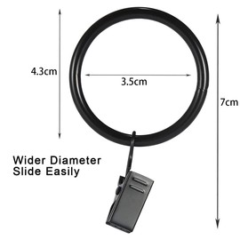 Pack of 40 Curtain Rings Curtain Rings Curtain Clip Curtain Rod 35 mm Curtain Clips with Clip Shower Curtain Metal Clips for Curtains and Curtain Poles, Black