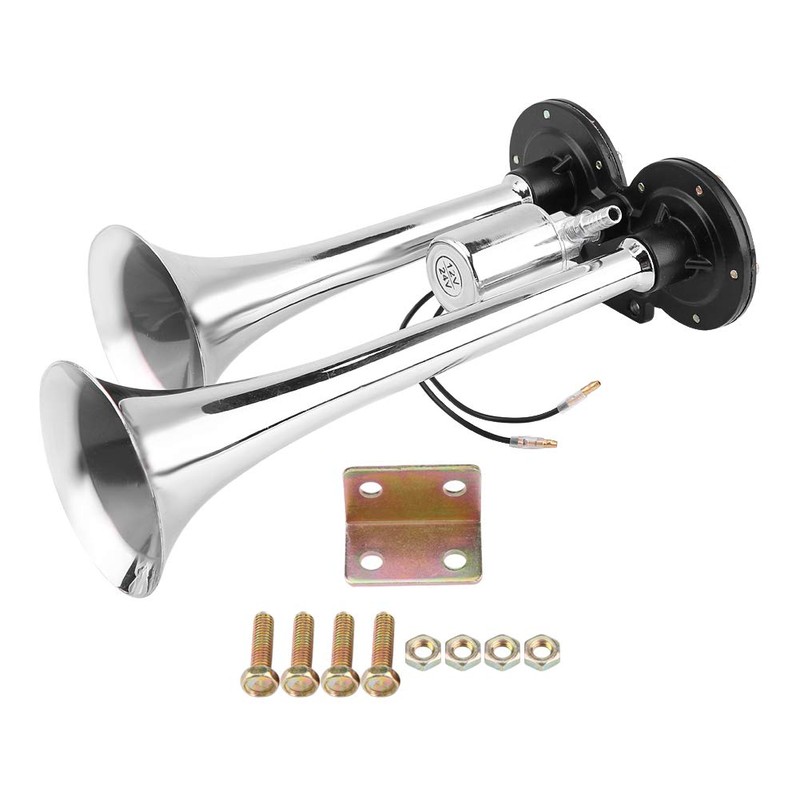 Chrome Dual Trumpet Air Horn 150db Loud Train Sound Electric