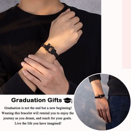 PINKDODO 8th Grade Graduation Gift for Him, Black Braided Rope Bracelet with Stainless Steel Buckle, Class of 2024