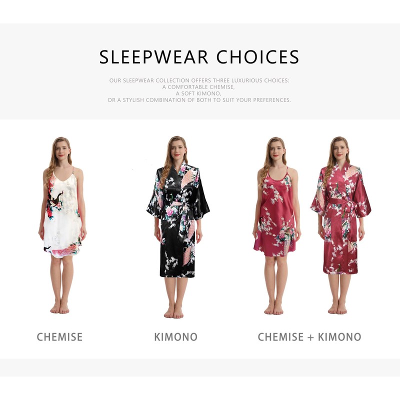 Trifolium Kimono - Silky Satin Bath Gown with Peacock &