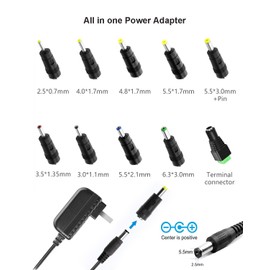 24V 1A Power Supply Adapter 100-240V AC to DC 24Volts 1A 24W Converter Transformer Switching Power Supply with 10 Tips 5.5mm x 2.5mm Plug for LED Strips, CCTV Cameras, Motors & More