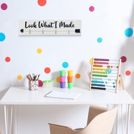 Elegant Designs HG2038-GLM Decorix Farmhouse Wall Mounted Hanging 4 Photo Wood Picture Display w Clips & Look What I Made Black Script for Artwork,Drawings,Décor,Kids Room,Nursery,Playroom,Gry Wash