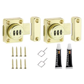 PATIKIL Cabinet Password Latch, 2 Pack Zinc Alloy Keyless Combination Lock 3-Digit Password Cabinet Lock Safety Lock for Cabinet Drawer Cupboard, Gold