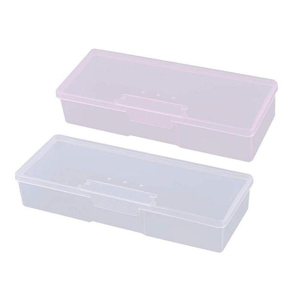 2 Pcs Plastic Transparent Multifunctional Rectangular Storage Box Nail Art Tool Box Office Supplies Organizer Manicure Tool Box
