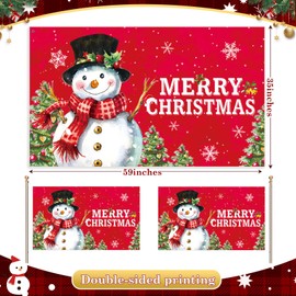 Ganeen Merry Christmas Flag with Led Light 35 x 59 Inch Double Sided Xmas Red Garden Flag Winter Snowman Snowflake Yard Flag Holiday Tree Banner for Home Farmhouse Outdoor Holiday Decoration