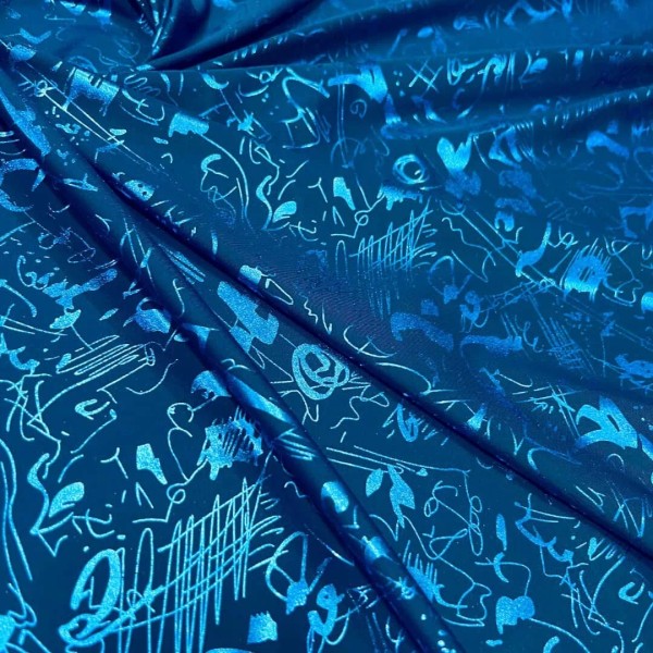 Abstract Spandex Stretch Fabric Neon Blue Abstract Print 60" Wide