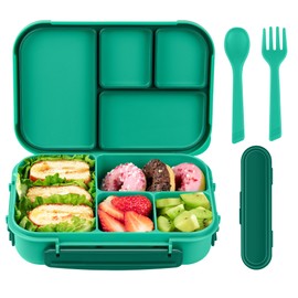 Amathley Brotdose Kinder Mit FäChern,Bento Box Kinder,Brotdose Erwachsene,1200ml Lunchbox Mit 4 FäChern Und Besteck,Mikrowellen Und SpüLmaschinenfest,BPA-Frei Und Wiederverwendbar (Grün)
