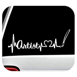 Artist Brush Heartbeat Lifeline Decal Sticker for Car Window 8 Inch BG 525