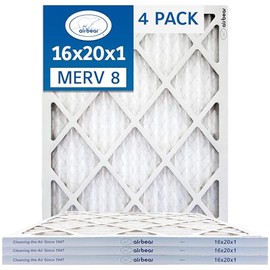 16x20x1 Air Filter MERV 8 (4-Pack) TRION Air Bear pleated HVAC air filter replacement low resistance to airflow and great filtration (Actual Size: 15.50 x 19.50 x 0.75 Inches)