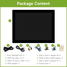 Waveshare 8inch Capacitive Touch Display, 8inch Monitor, 768x1024, Toughened Glass Panel, HDMI Interface, IPS Panel, 1~10-Point Touch, for Raspberry Pi/Jetson Series Board/PC Windows 11/10/ 8.1/8/7