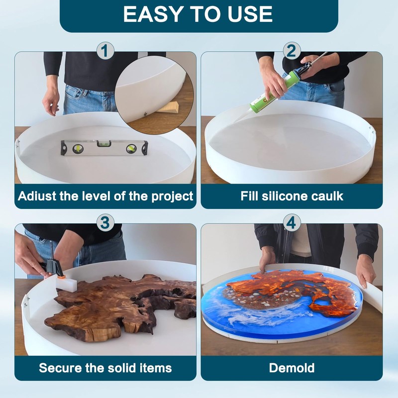 Large Epoxy Resin Table Molds,16" Reusable Deep Round Detachable Molds