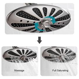 BRIGHT SHOWERS Rain Shower Head for Bathroom High Pressure Rainfall Showerhead with Adjustable Brass Swivel Ball Joint, 2 Spray Settings, Easy Tool Free Installation, Brushed Nickel