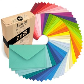Japun 50 Coloured Envelopes (2 x 25 Colours) DIN B6 175 x 125 mm Multi-Coloured