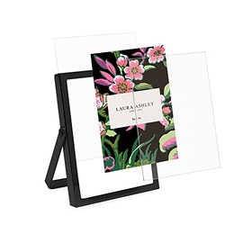 Laura Ashley - Marco de fotos plano de metal negro de 2 x 3 pulgadas (vertical) con soporte de caballete extraíble, hecho para mesa, encimera, estante y computadora (2 x 3, negro)