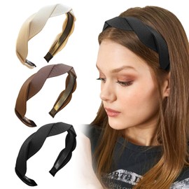 HUTRADE Pack of 3 Fashion Headbands for Women and Girls, Wide Braided Headband, Fabric Hair Bands with Teeth, 3 cm Non-Slip Headband Accessories, 3 Colours