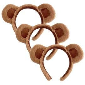 Funngy Bear Ears Headband,3 PCS Brown Plush Animal Hair Hoops Soft Face Wash Headband for Women Girls Animal Cosplay Headbands Cute Animals Ear Xmas Hair Band Cute Party Headwear for Adult Kids
