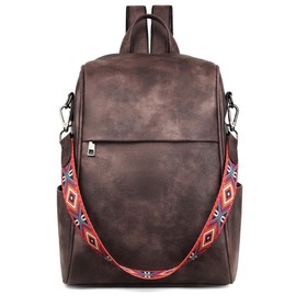 FADEON Anti Theft Backpack for Women Faux Leather Backpack Purse, Back Opening Small Backpack Fashion Work Bag Coffee Brown