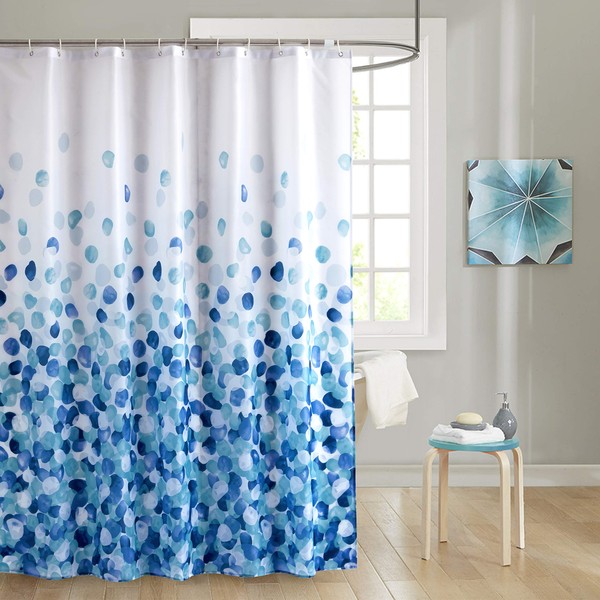JRing Shower curtain, waterproof, anti-mould, polyester fabric shower curtain, washable bath curtain with 12 shower curtain rings