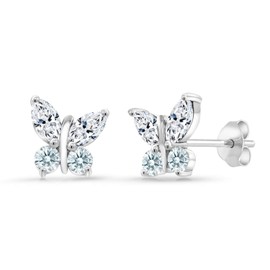 Gem Stone King 925 Silver Marquise White Zirconia Butterfly Earrings For Women (1.40 Cttw, Gemstone Birthstone, Center Stone: 6X3MM, Small Stones: 3MM)