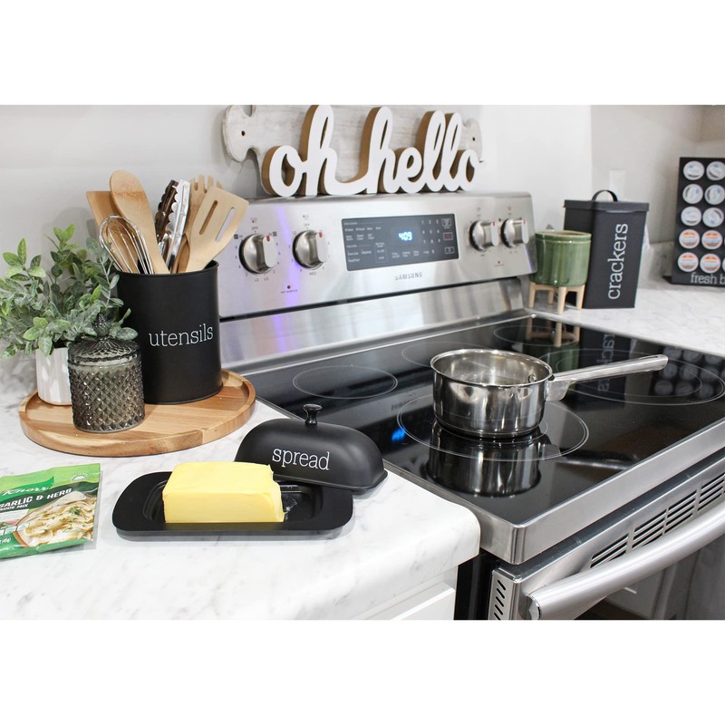 AuldHome Design Large Enamelware Butter Dish (Black); Modern Farmhouse Enamel