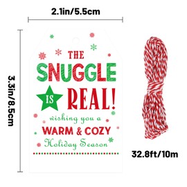 Holiday Gift Tags Christmas Gift Tags with String 50 PCS Warm and Cozy Tag The Snuggle is Real Design Tag for Christmas Presents, Gift Wrapping, Christmas Decoration (Holiday Season)