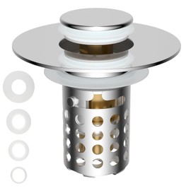 Universal Bathroom Sink Drain Strainer Hair Catcher Upgraded with Removable Stainless Steel Filter Basket, 3 in 1 Pop Up Sink Stopper for 1.1''~2.36'' Sink Basin Hole, Chrome
