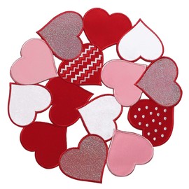 OWENIE Valentine' s Day Placemats Set of 4, Embroidered Red Heart Round Placemat for Kitchen Dining Table,15" Doily for Mother Day Decoration