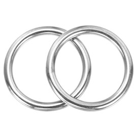 sourcing map 2.2 Inch Metal O Rings, Silver Welded Round Ring Buckles, Stainless Steel Hardware Bags Rings for Purse, Sewing Keychains Belts, Dog Collars, 2Pcs