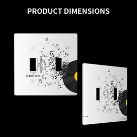 Moslion Black Music Vinyl Record 2-Gang Switch Covers Note Musical Gray Double Toggle Wall Plate Outlet Covers Light Plug for Kitchen Home