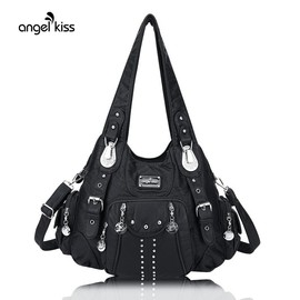 Angel Kiss Purses for Women Soft PU Leather Large Hobo Bags for Women Shoulder Bag:_158#1black-us