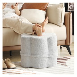 Tiita Floral Pouf Ottoman, Foot Stools Ottoman with Foam Chunk Filling, Puff Foot Rest for Couch, Living Room, Kids Room, Grey