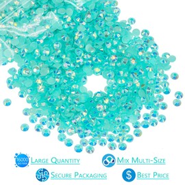 16000PCS Aquamarine AB Resin Rhinestones for Crafts 3mm 4mm 5mm Lake Blue AB Flatback Jelly Rhinestones Bulk SS10 SS16 SS20 Non-Hotfix Water Blue Stones Diamonds for Mugs Tumblers Bottles DIY Crafts